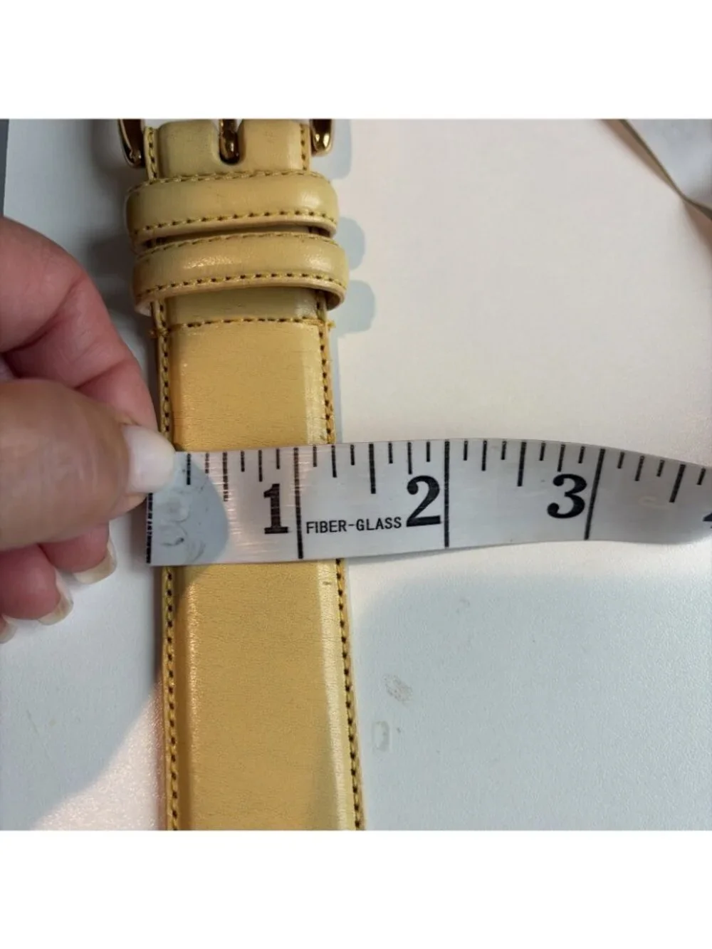 Talbots Women's Genuine Leather Belt Size XL Pastel Yellow Solid Brass Buckle
